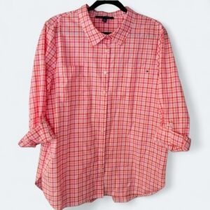 Blouse, Button down shirt. Plaid roll-tab sleeve. Xxl